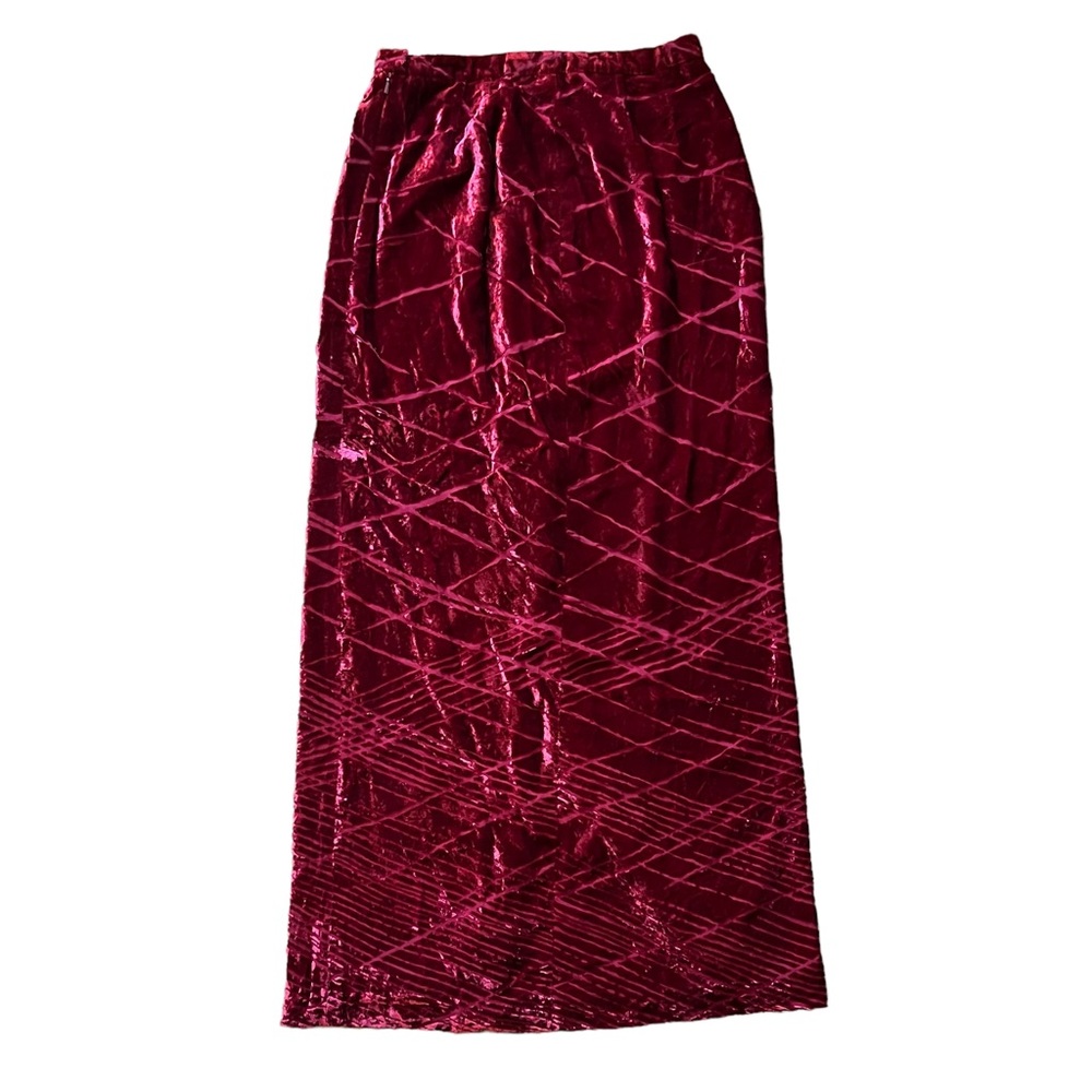 Stunning crushed red velvet detailed maxi skirt